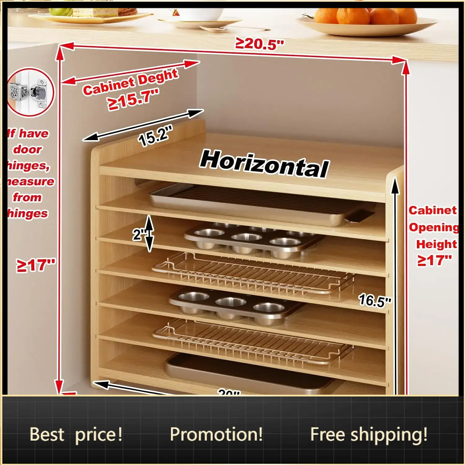 Kitchen Cabinet Baking Organizer - فاصل خشبي من 7 طبقات للخزائن،