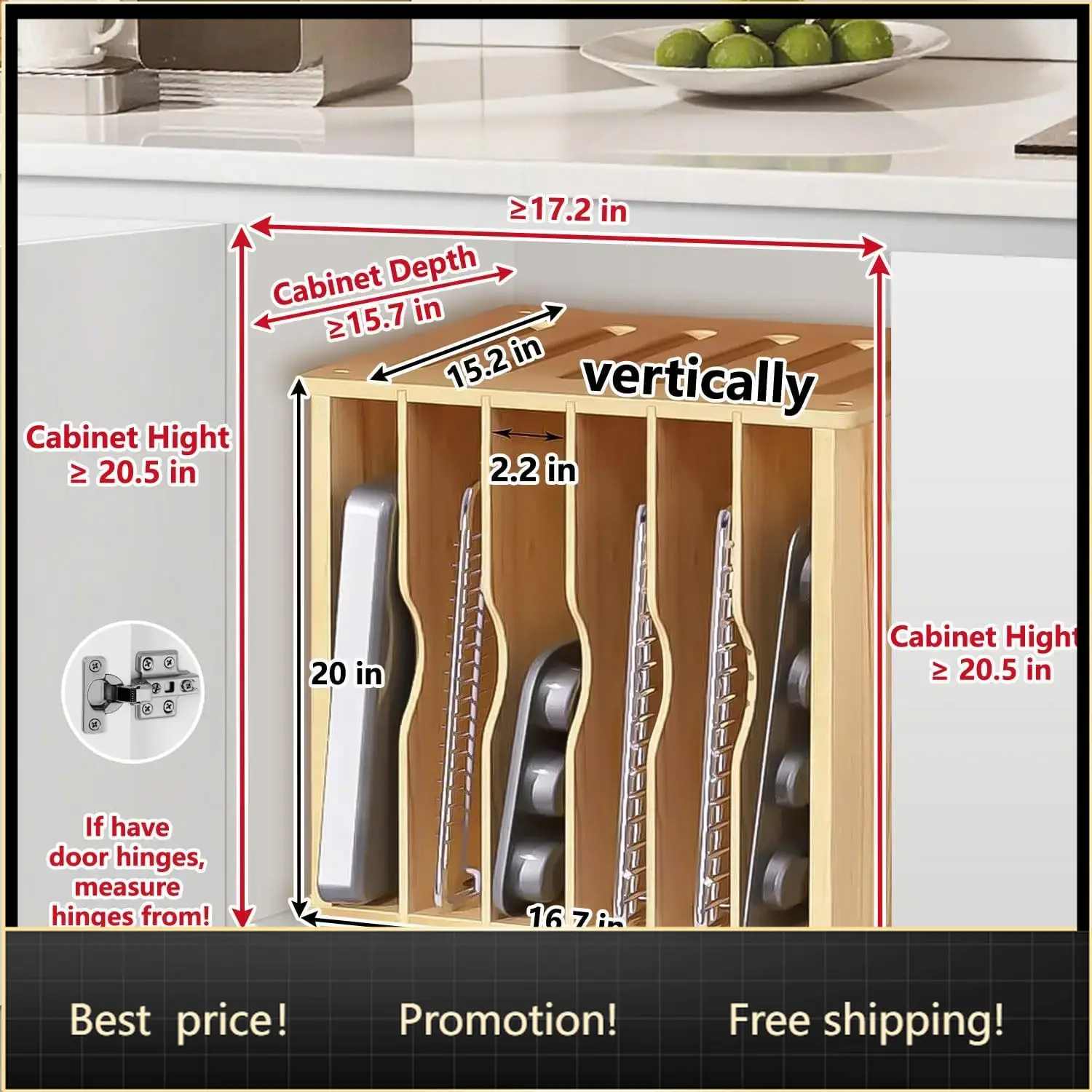 Kitchen Cabinet Baking Organizer - فواصل خشبية للصواني في الخزائن، منظم