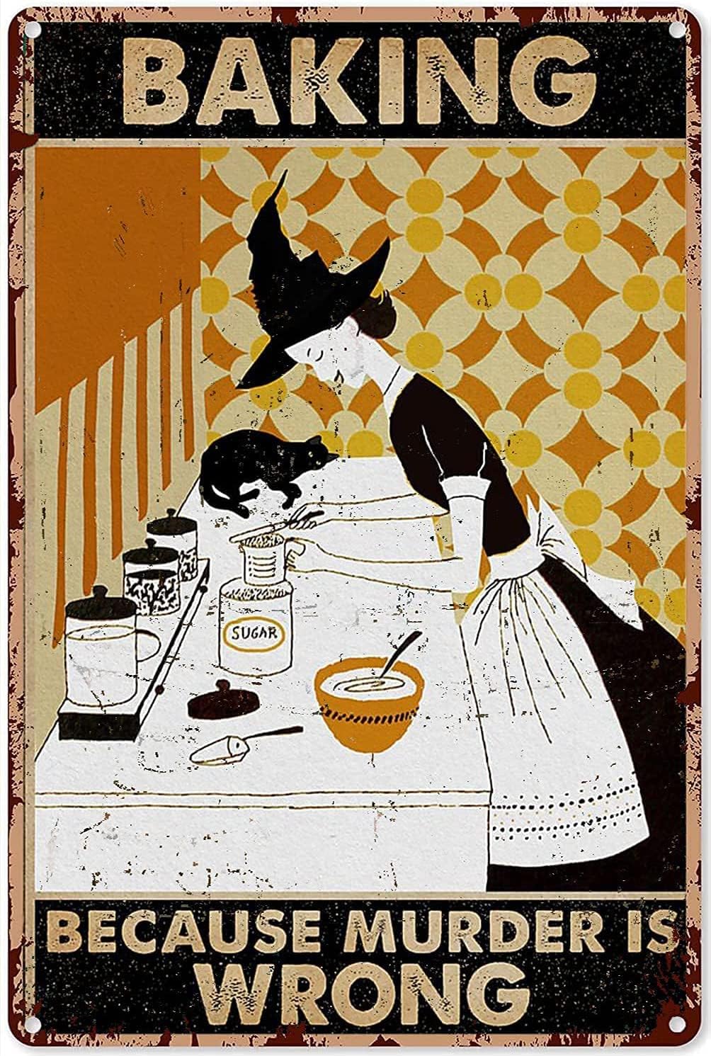 Kitchen Witch Baking - لافتة معدنية عتيقة لتزيين المطبخ بتصميم