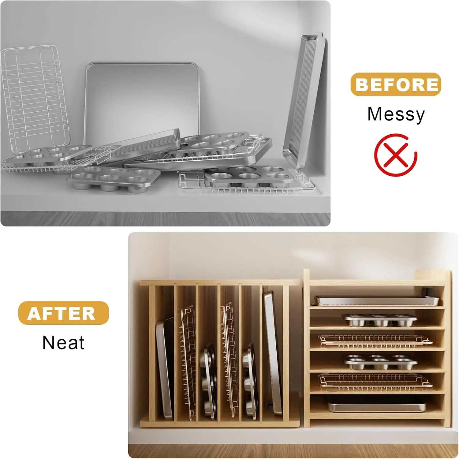 فاصل خشبي من 7 طبقات للخزائن،  - مراجعة Kitchen Cabinet Baking Organizer وسعره